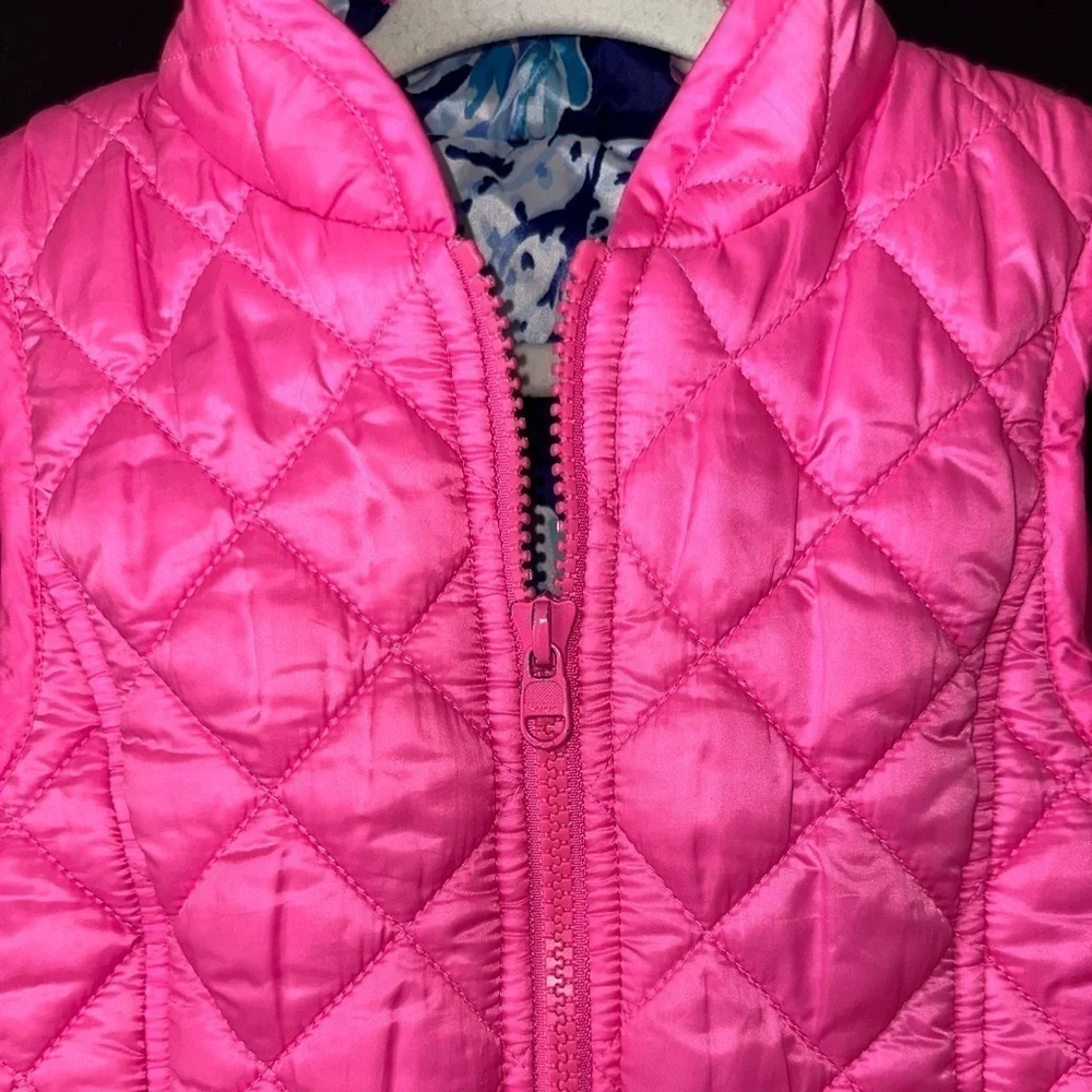 Lilly Pulitzer Girl’s Melanie Prosecco Pink Reversible Peplum Quilted Vest XS
